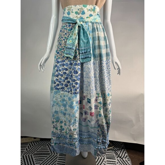 Handmade Vintage Patchwork Wrap Skirt  OS Blues   Cotton Blend - Picture 1 of 16